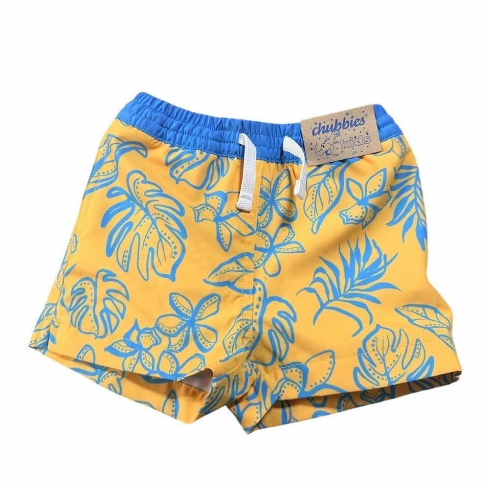Chubbies Boys Swim Trunks Size 2T Yellow Blue Tropical Floral Lined